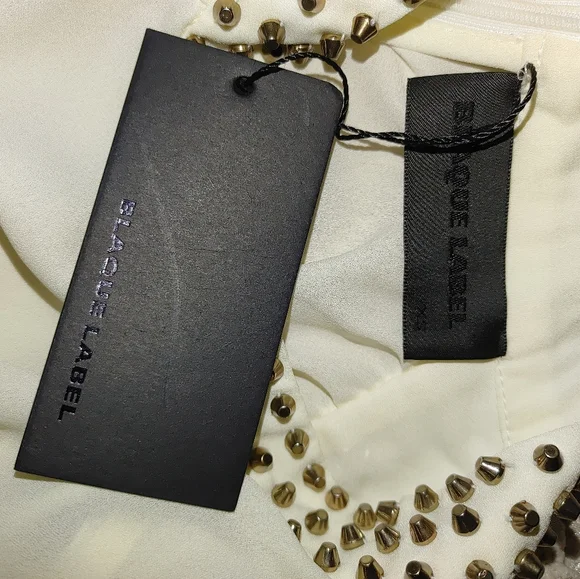 BLAQUE LABEL STUDDED MOCK NECK BLOUSE, CREAM S - Picture 3 of 8